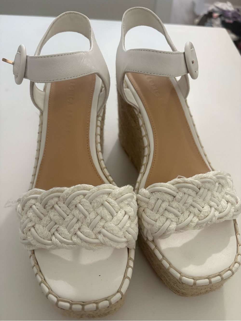 Veronica Beard White Braided Espadrille Wedge Sandals